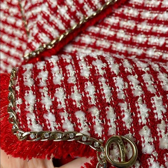 St. John couture metallic crystal gold chain trim 3 pc knit boucle Tweed - Picture 3 of 17